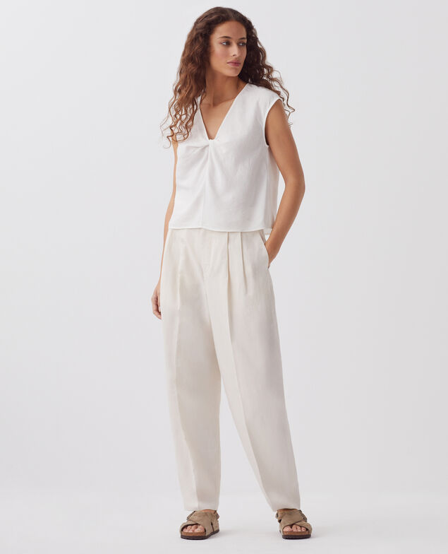 Fließend fallendes, ärmelloses Top mit Zopfmuster H003 white