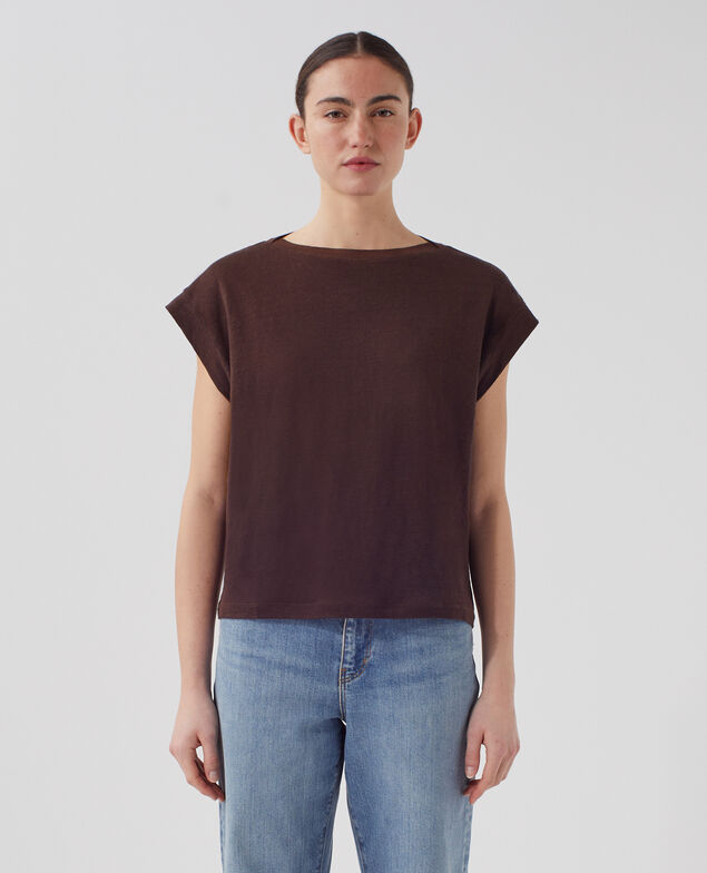 KARO - Boxy T-Shirt aus Leinen J790 chocolate plum