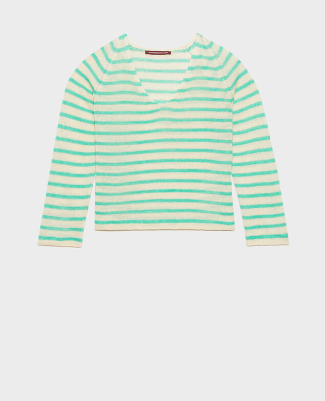 Gestreifter Pullover aus Leinen Stp cream jade