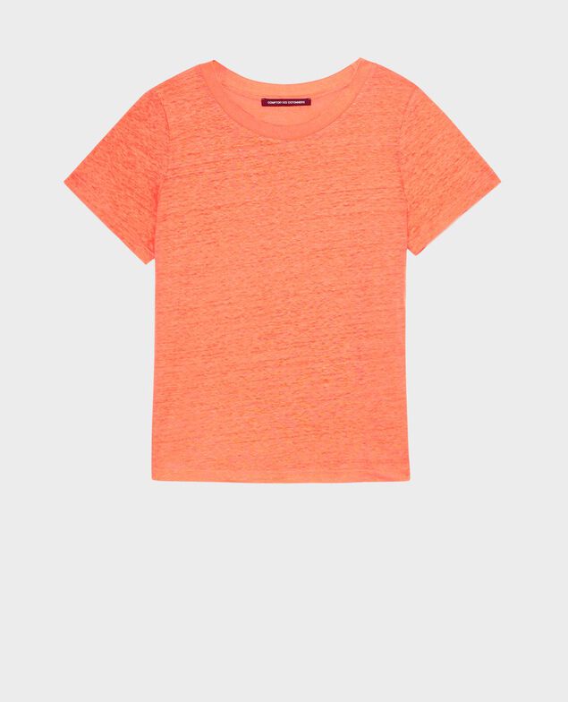 AMANDINE - T-Shirt mit Rundhalsausschnitt aus Leinen A233 solid corail orange 2ste055f05