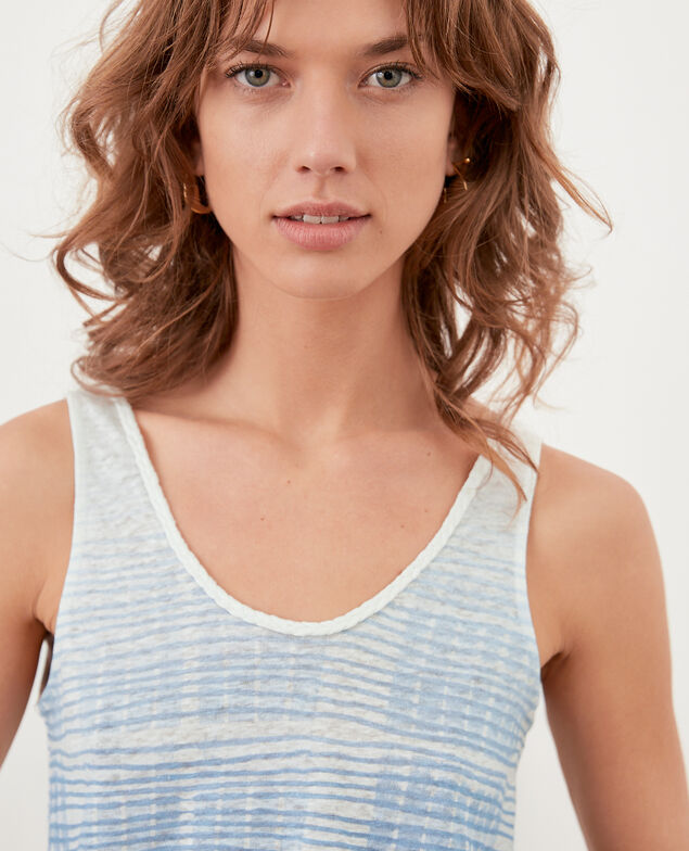 Tanktop aus Leinen Tie&dye washed blue