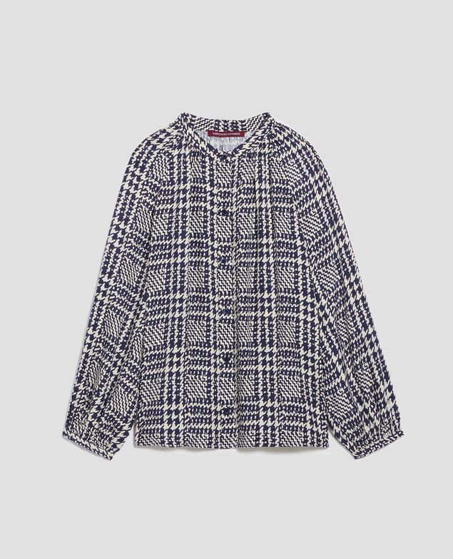 Fließend fallende Langarmbluse I681 houndstooth ble