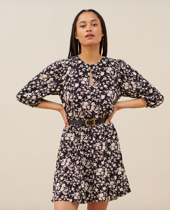 Fließendes gemustertes Kleid A686 NAVY FIORE