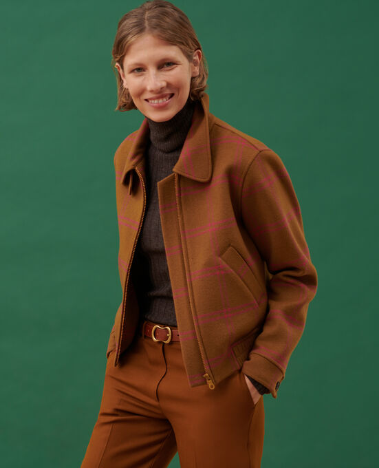 Kurzer Blouson aus Mischwolle A221 ORANGE CHECK