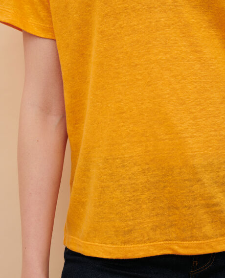SARAH - T-Shirt mit V-Ausschnitt aus Leinen 23 orange Locmelar