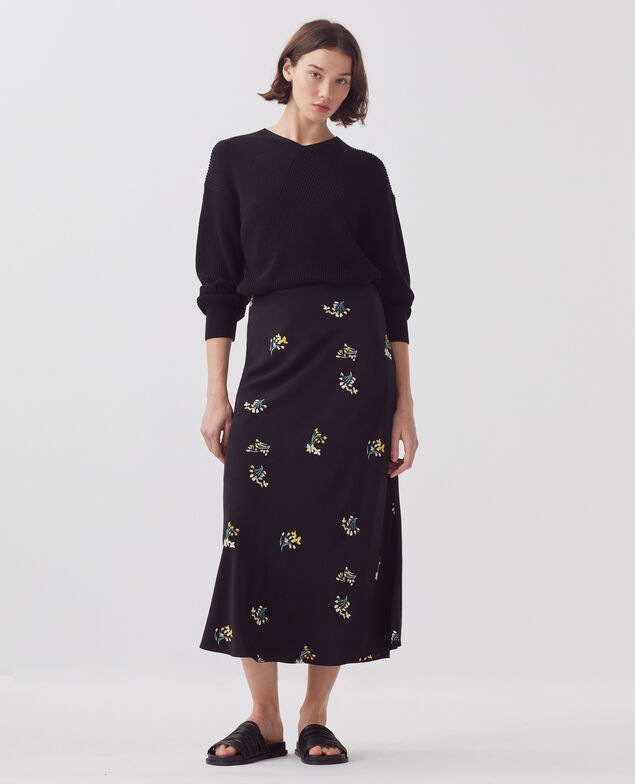 Fließend fallender Midi-Rock J091 fl bouquet black