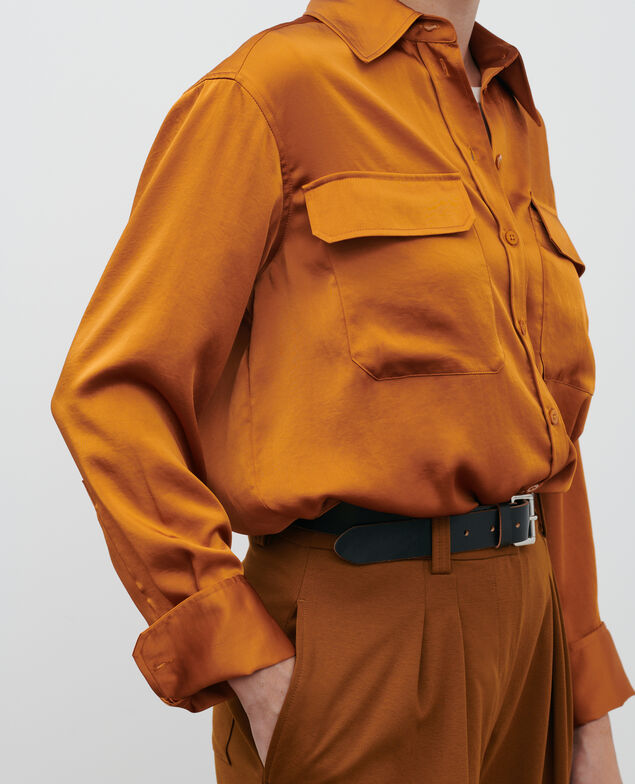 Oversize-Herrenhemd aus Satin 6024 sudan brwn