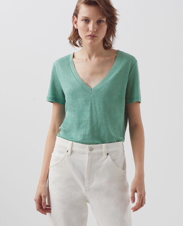 SARAH - T-Shirt mit V-Ausschnitt aus Leinen 0520 vert email