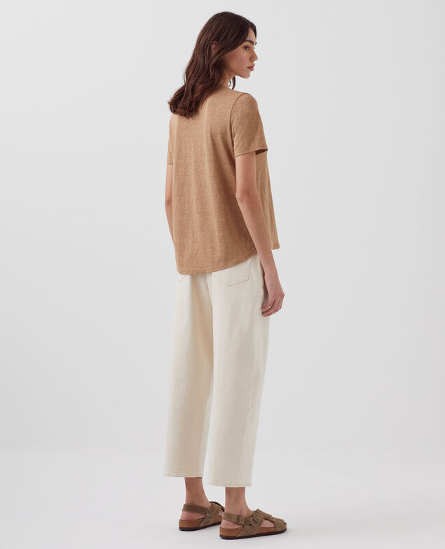 SARAH - T-Shirt mit V-Ausschnitt aus Leinen H330 tiger's eye