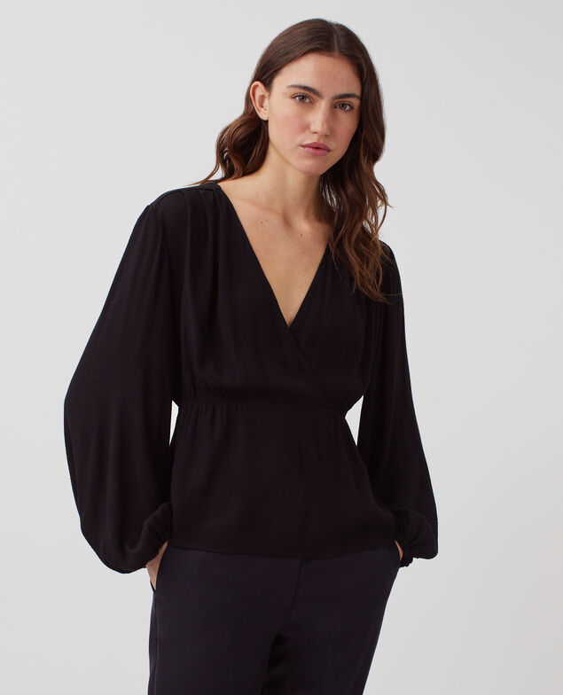 Fließend fallende Wickelbluse H091 black beauty
