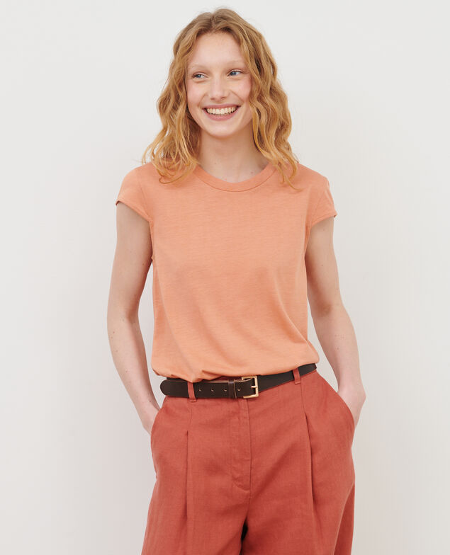 MANON – T-Shirt mit Rundhalsausschnitt aus gemischter Baumwolle 37 brown