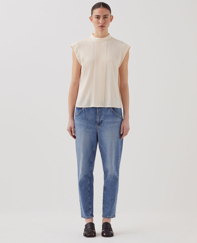 Fließend fallende Bluse ohne Ärmel J300 natural