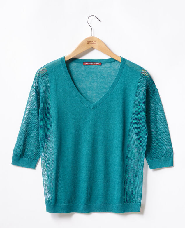 Pullover mit Ajourmusterdetails Pacific green