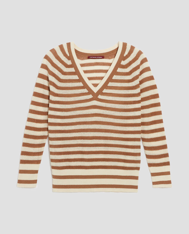 Pullover mit V-Ausschnitt aus Leinen H321 thin gratinato