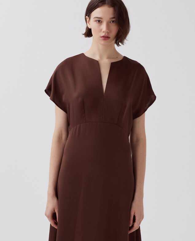 Fließend fallendes Kleid mit seidigem Griff I390 coffee bean