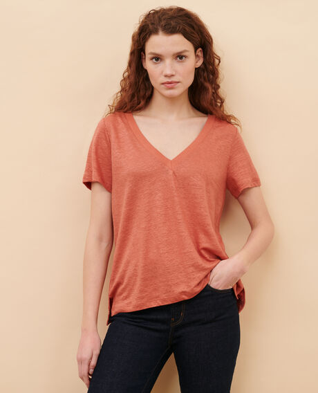 SARAH - T-Shirt mit V-Ausschnitt aus Leinen 19 wine Locmelar