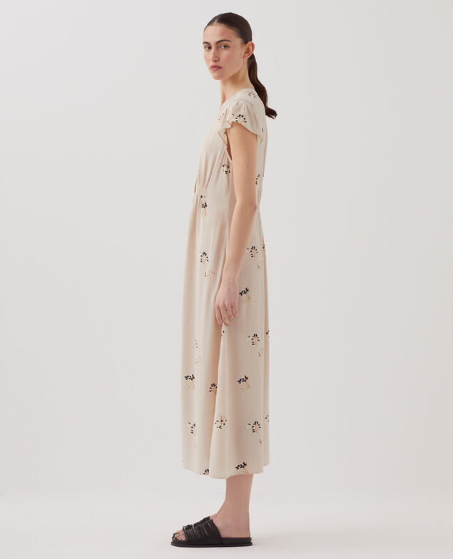 LUDIVINE - Langes fließendes Kleid J311 fl bouquet beige