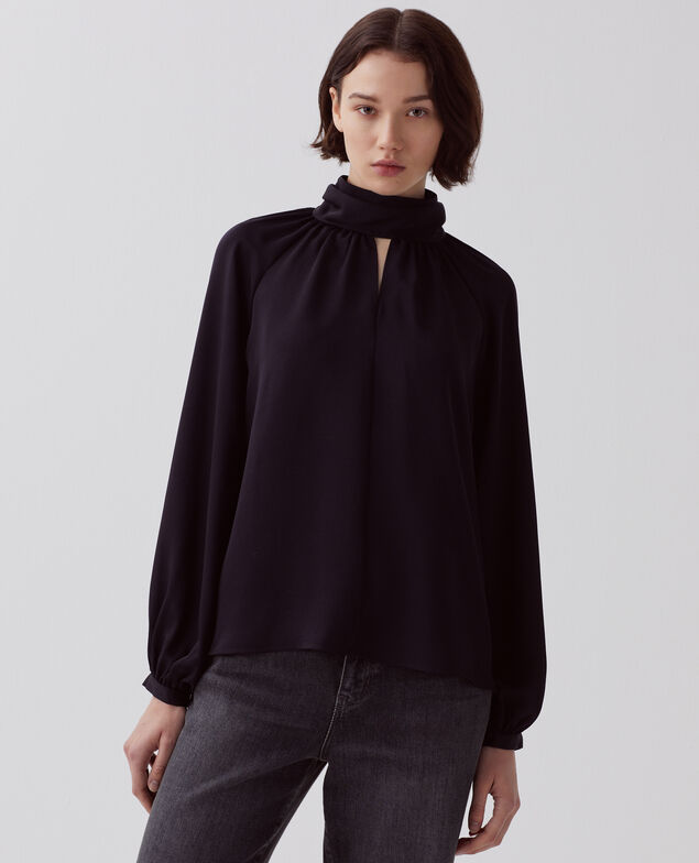 Fließend fallende Bluse mit seidigem Griff H091 black beauty