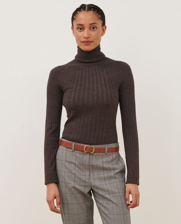 Pullover mit Rollkragen aus Merinowolle A340 brown chiné knit 3wju078w20