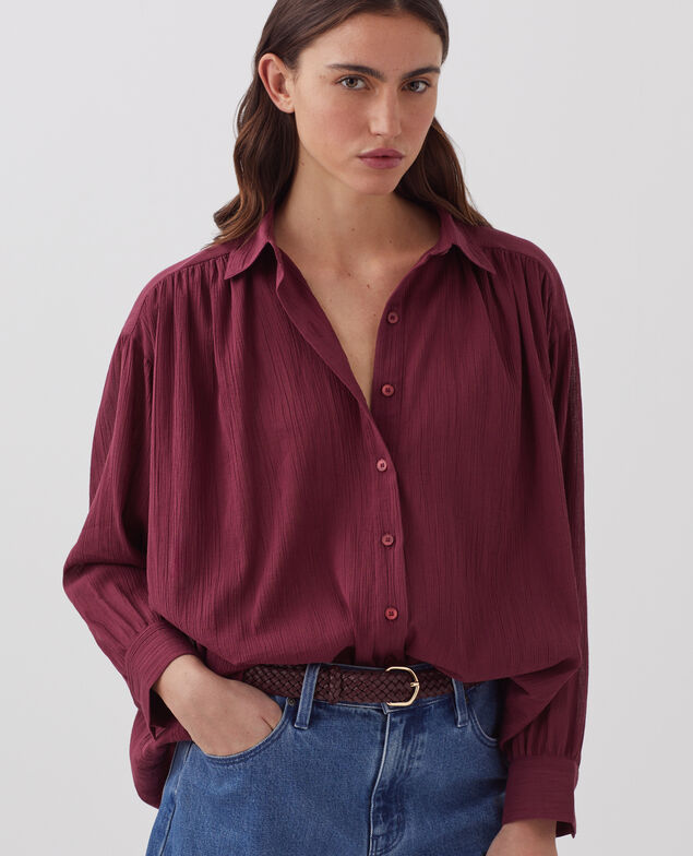 Bluse aus Plissée-Baumwolle J750 burgundy
