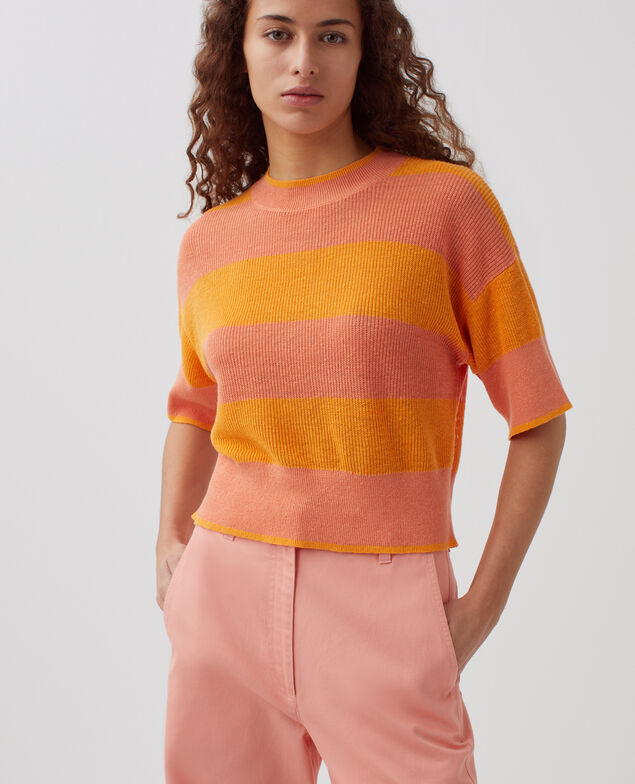 Cropped Pullover mit kurzen Ärmeln aus Leinen H230 large sheen