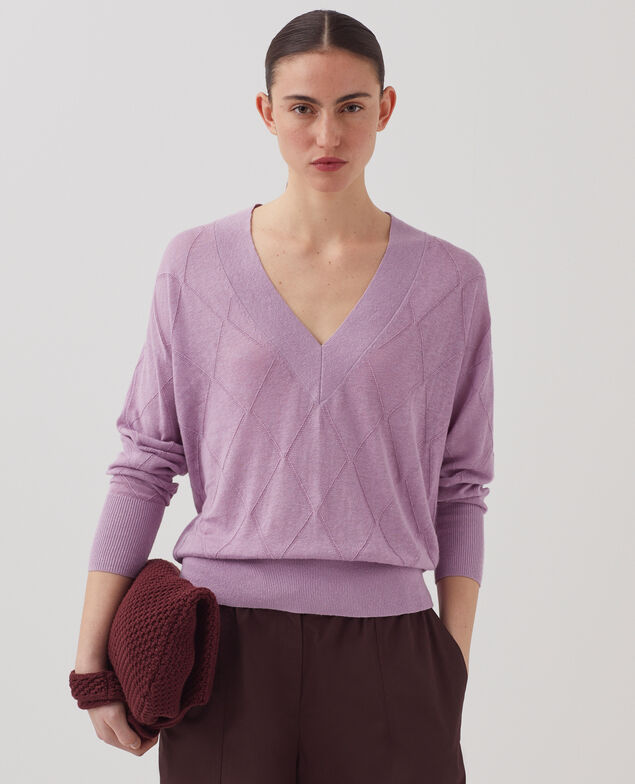 Pullover mit V-Ausschnitt und langen Ärmeln J720 lavender herb
