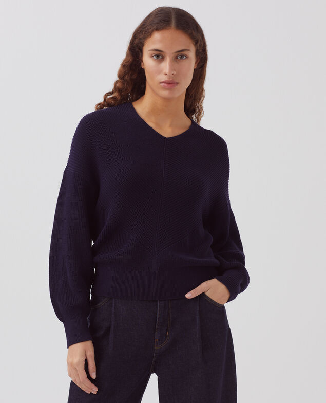 Pullover mit V-Ausschnitt aus Baumwolle H694 baritone blue