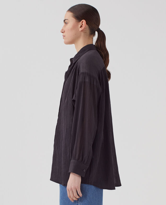 Bluse aus Plissée-Baumwolle H091 black beauty