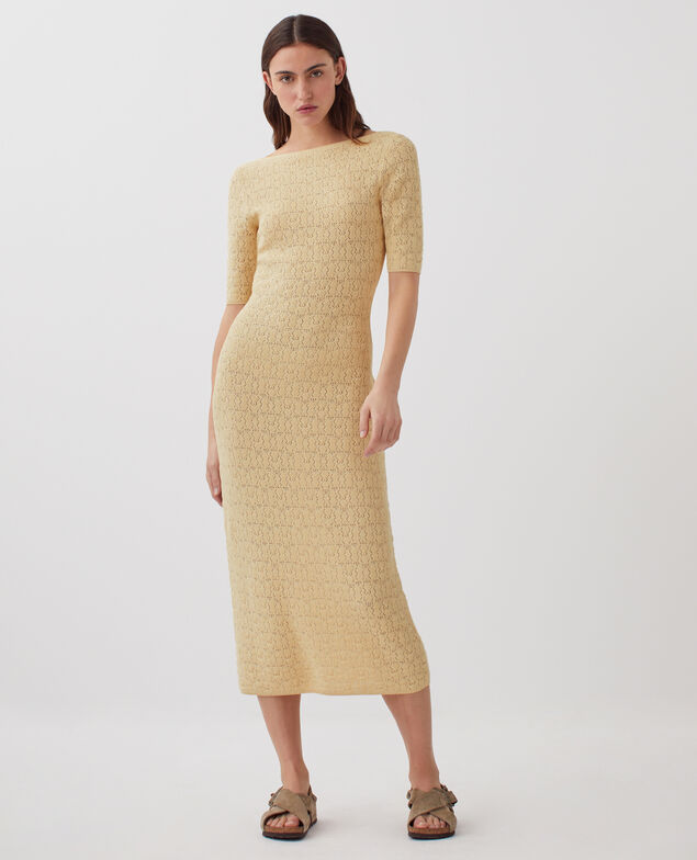 Langes strukturiertes Häkelkleid aus Baumwolle J300 natural