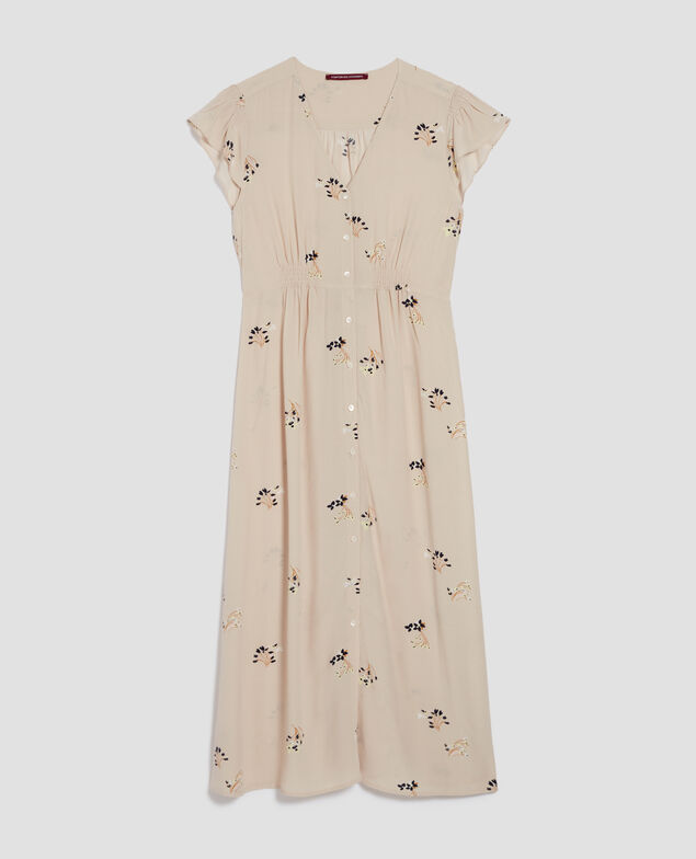 LUDIVINE - Langes fließendes Kleid J311 fl bouquet beige