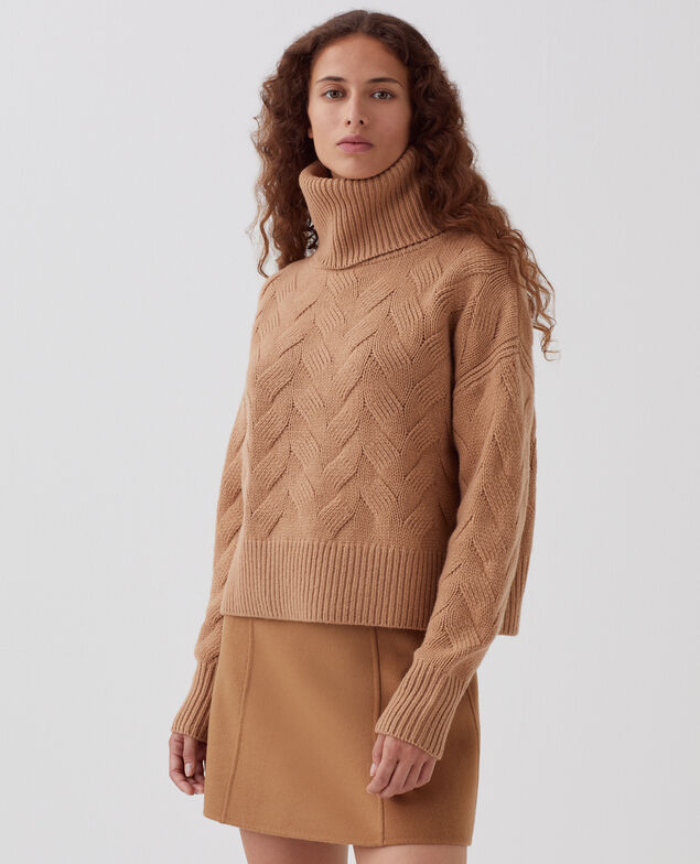 Rollkragenpullover aus Wolle I321 camel