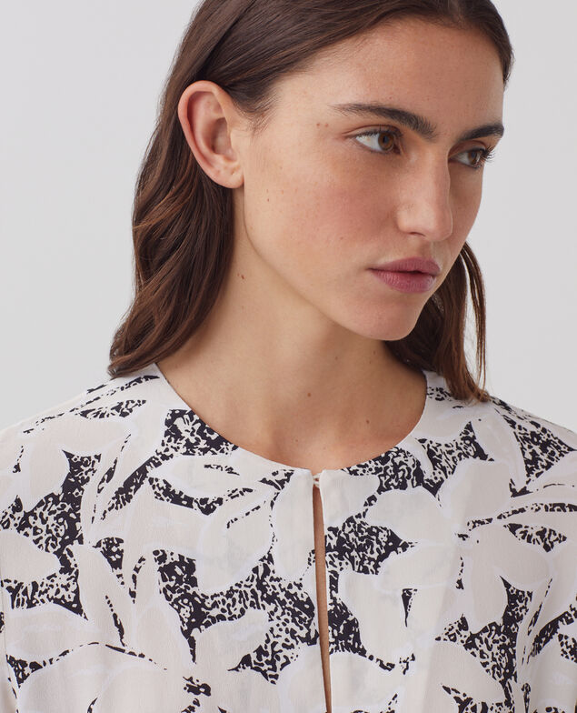 Langes fließendes Kleid J301 flower camo ecru