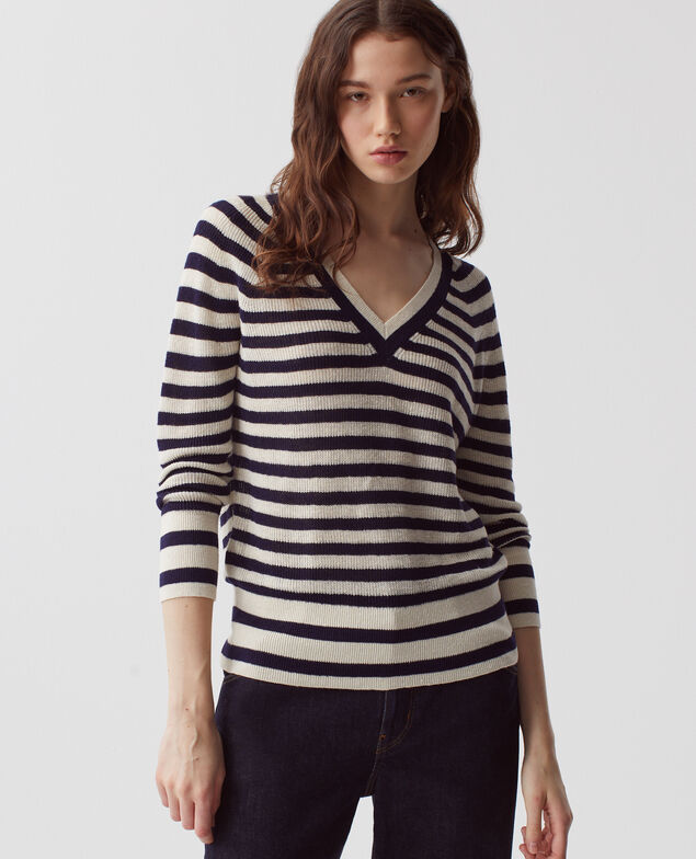Pullover mit V-Ausschnitt aus Leinen H693 thin baritone