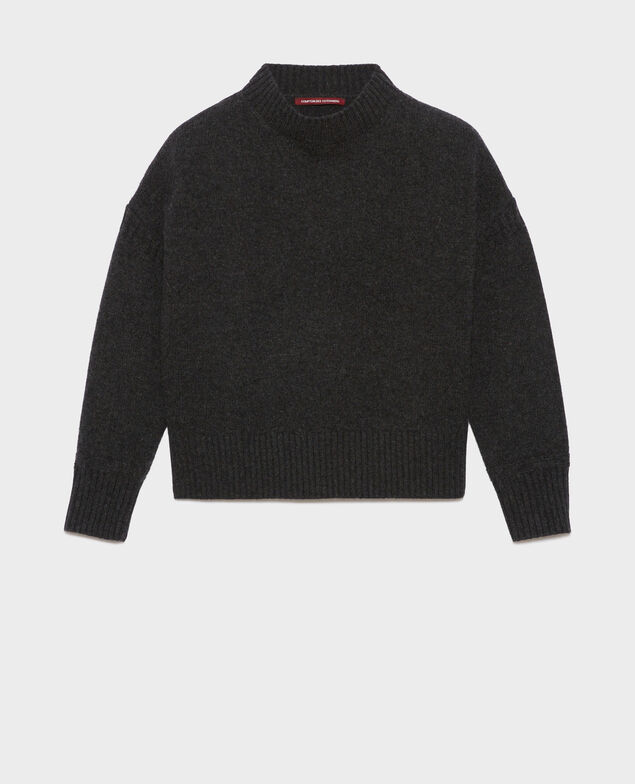Pullover mit Stehkragen aus Merinowolle A099 black chiné knit