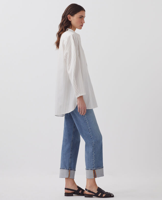 Oversize Bluse aus satinierter Baumwolle J011 st white kaki