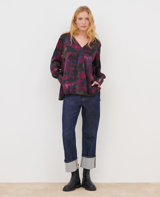 Fließende gemusterte Bluse A770 print bolero purple