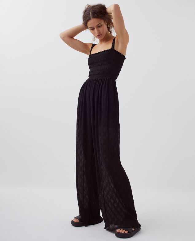 Fließend fallender gesmockter Jumpsuit H091 black beauty