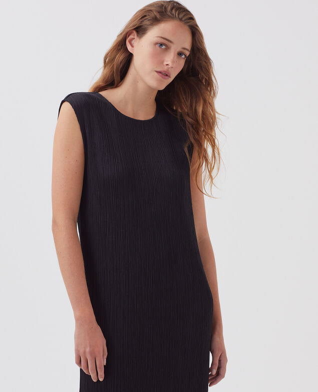 Langes, strukturiertes Kleid ohne Ärmel H091 black beauty