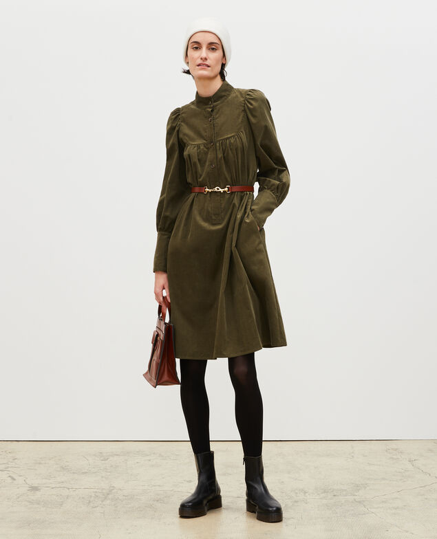 Weites Samtkleid mit Brusteinsatz  Military green