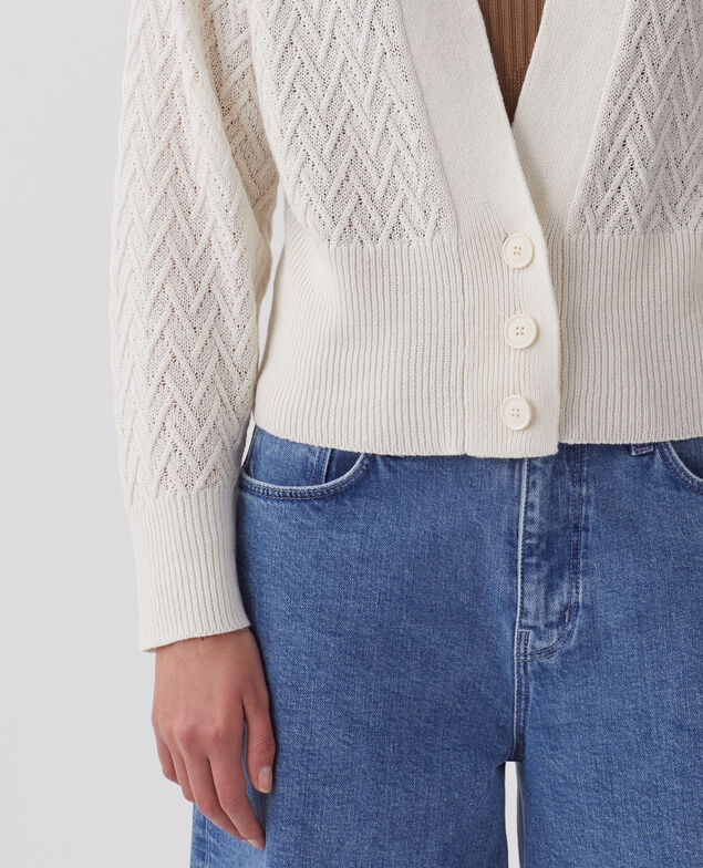 Cardigan mit V-Ausschnitt aus Leinen H303 white swan