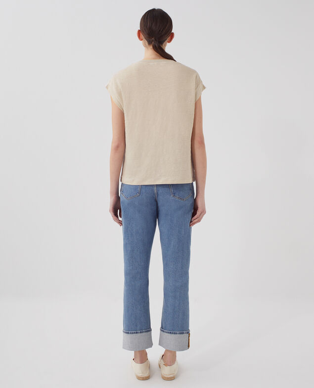 KARO - Boxy T-Shirt aus Leinen J020 beige lining