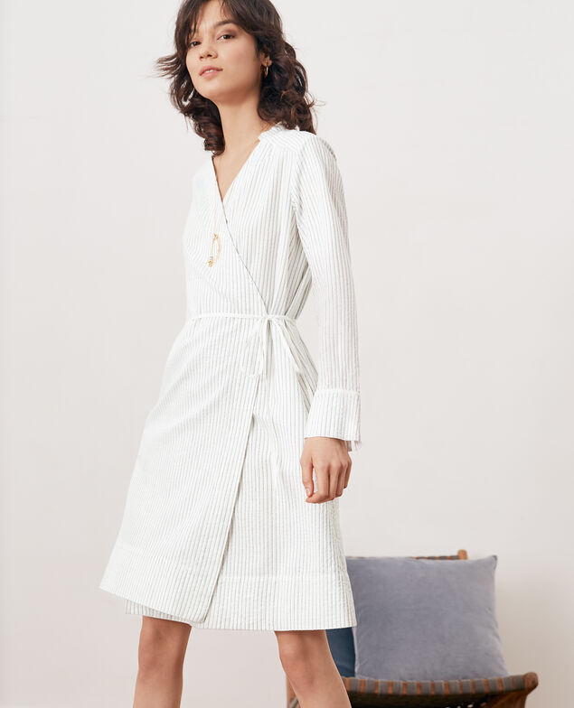 Gestreiftes Cache-coeur-Kleid Off white/navy stripes