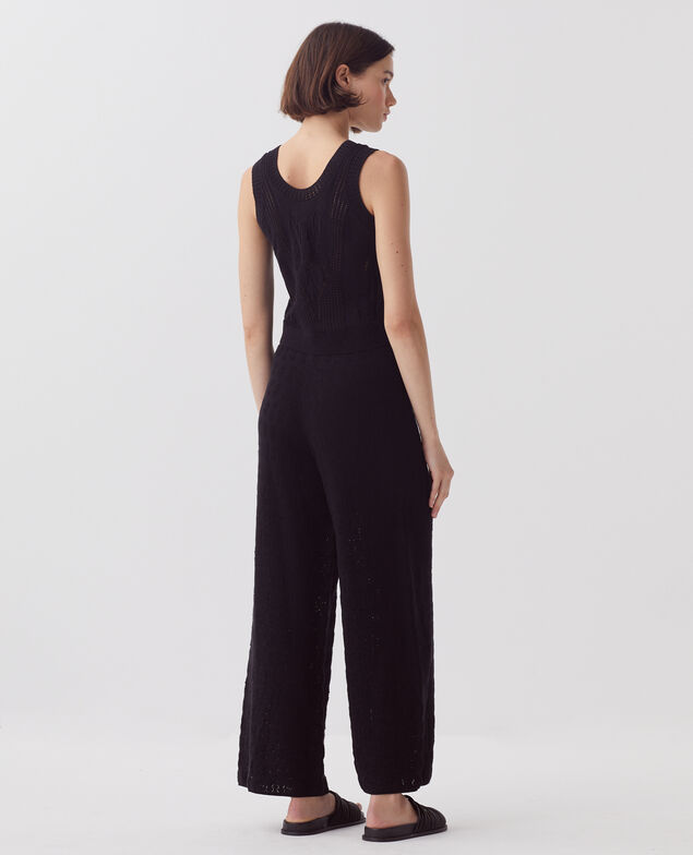 Ausgestellte strukturierte Häkelhose aus Baumwolle H091 black beauty