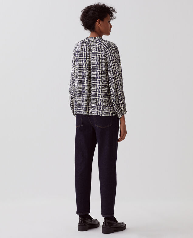 Fließend fallende Langarmbluse I681 houndstooth ble