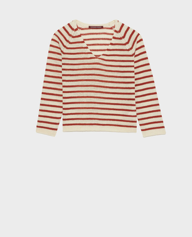 Gestreifter Pullover aus Leinen 116 stripe red