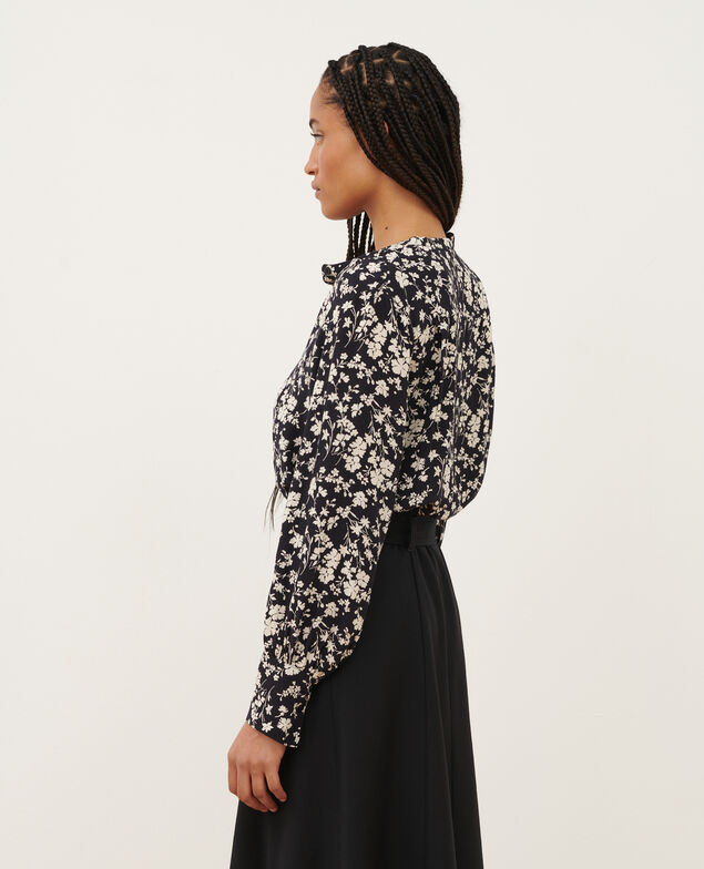 Fließende gemusterte Bluse A686 navy fiore 3wbl057v02