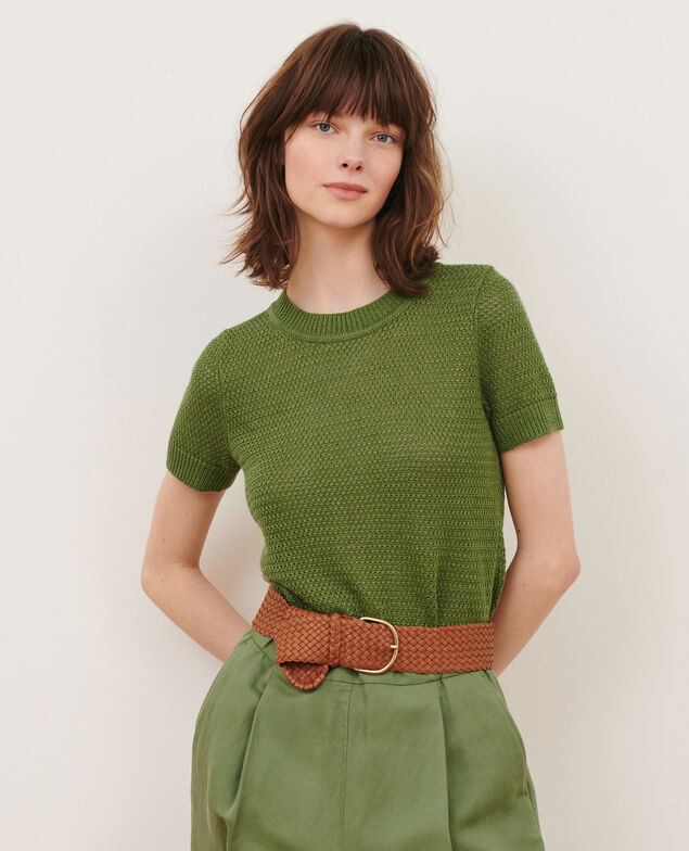 Kurzärmliger Pullover aus Leinen 52 green