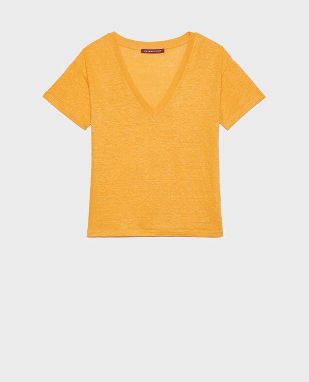 SARAH - T-Shirt mit V-Ausschnitt aus Leinen 23 orange