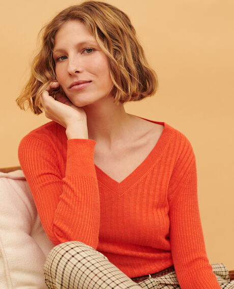 Strukturierter Pullover aus Leinen 0250 tiger lily orange 3sju191l01
