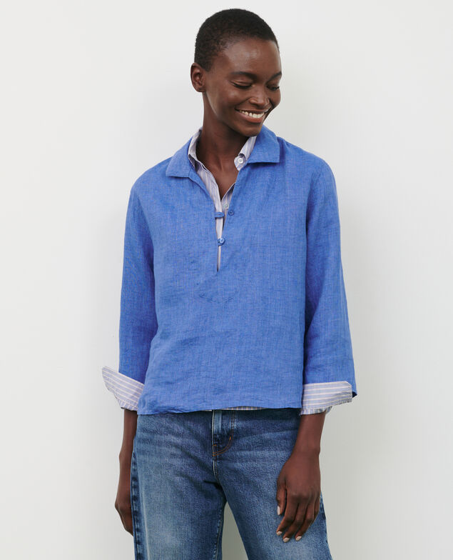 Matrosenbluse aus Leinen Indigo